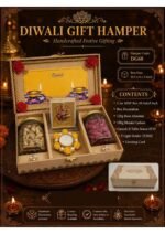 Premium Wooden Diwali Gift Hamper with Rose Almonds, Masala Cashews & Lord Ganesha Idol.