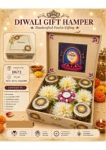 Premium Handcrafted MDF Diwali Gift Hamper with 4 Assorted Dry Fruit Jars, T-Light Holders & Floral Decorative Finish.